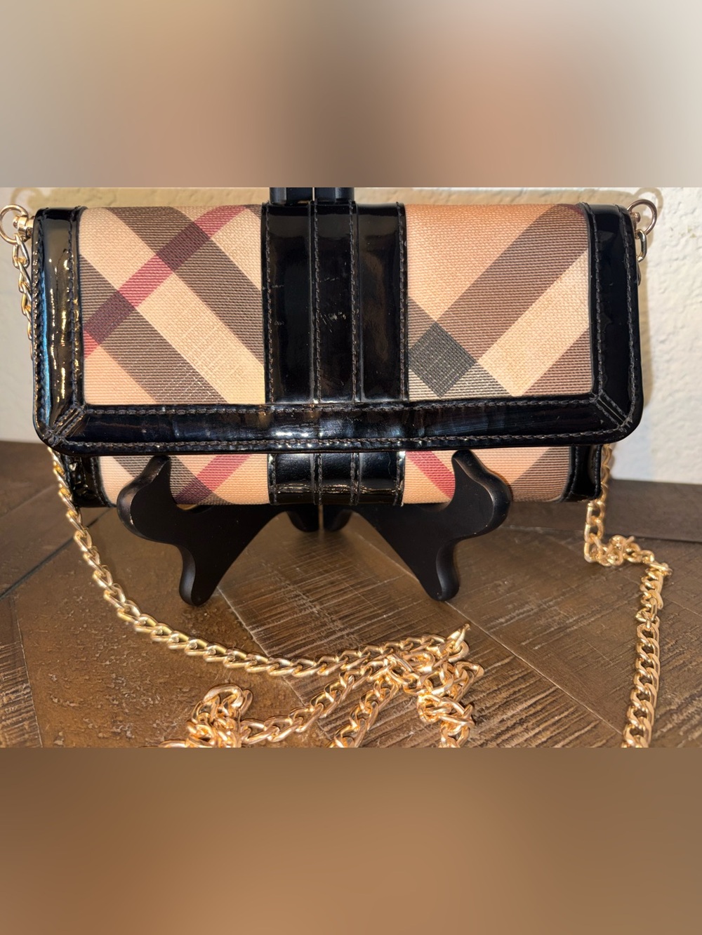 Burberry Nova Check Patent Leather Wallet Clutch with NEW Chain & Insert - Picture 3 of 8